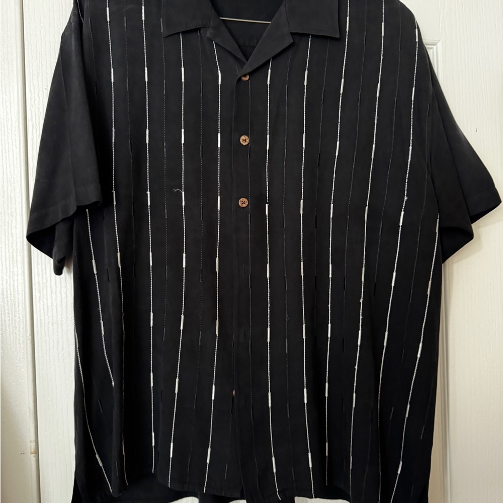Men's Black Striped Casual Button Down Shirt